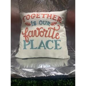 Decorative throw Pillow raised lettering Teal with Coral zips